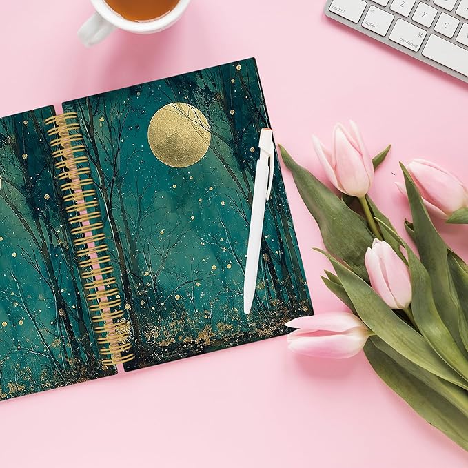XPH Nature Forest Moon Spiral Notebook, Dark Cottagecore Academia Journaling Notebooks for Women, Mystical Forest Landscape Hardcover Journals for Writing 160 Pages 5.5 x 8.3 Inch, Moon Gifts