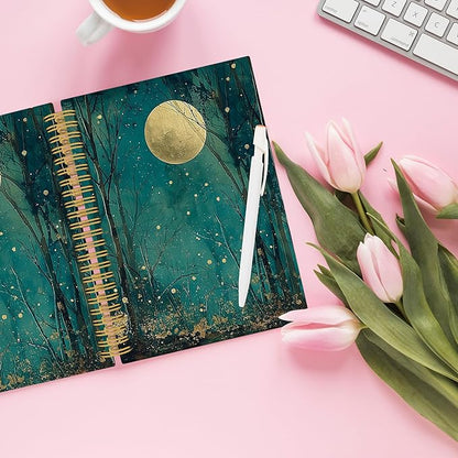 XPH Nature Forest Moon Spiral Notebook, Dark Cottagecore Academia Journaling Notebooks for Women, Mystical Forest Landscape Hardcover Journals for Writing 160 Pages 5.5 x 8.3 Inch, Moon Gifts