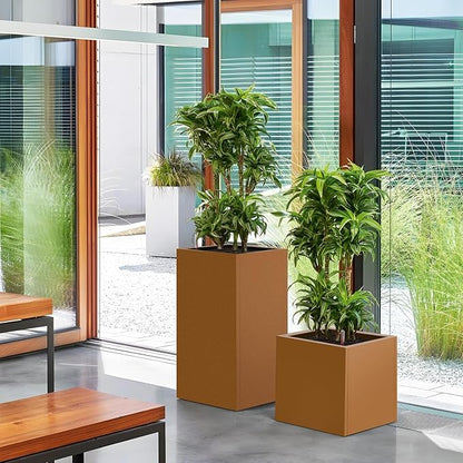 Corten Steel Planter Box 20"x20"x21", Rustic Metal Planter with Partitions & Drainage Holes, Frost Rust Resistant Heavy Duty Planter for Patio Garden Indoor Outdoor Commercial Decor
