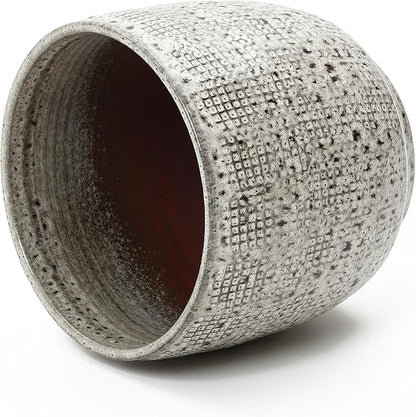 LuxenHome 12-Inch Large Ceramic Pots for Plants, Modern Gray Grid-Pattern Glazed Ceramic Planters Pots for Outdoor Plants with Drainage Hole and Plug, Round Indoor Flower Pot for Home Garden Patio