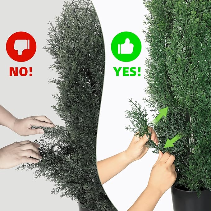 Artificial Cedar Topiary Trees 5 FT Faux Cedar Tree for Outdoor Planters Evergreen Plant, 60 inch UV Rated and Lush Fake Cypress Tree Shrubs for Gateway Front Door Porch Patio Garden, Set of 2