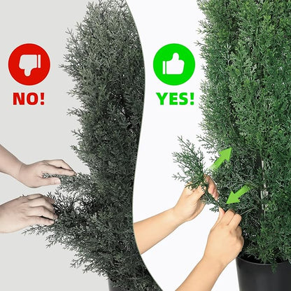 Artificial Cedar Topiary Trees 5 FT Faux Cedar Tree for Outdoor Planters Evergreen Plant, 60 inch UV Rated and Lush Fake Cypress Tree Shrubs for Gateway Front Door Porch Patio Garden, Set of 2