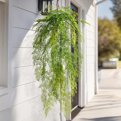 Faux Haning 2PCS 49IN Fake Fern Wall UV Resistant Artificial Fake Ivy Faux Greenery Plants for Patio Porch Plastic Plants for Indoor Outdoor