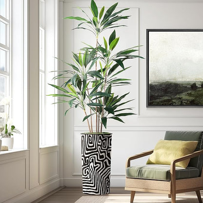 SIGNWIN Artificial Tree in Modern Geometric Pattern Planter, Fake Dracaena Tree Silk Tree for Indoor and Outdoor Home Decoration - 66" Overall Tall (Plant Pot Plus Tree)