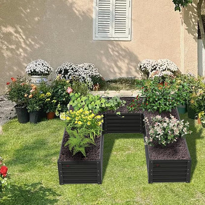 A ANLEOLIFE U-Shaped Outdoor Galvanized Raised Garden Bed, 6x6x1.5ft, Center-Access Bottomless Planter Box, 22-Gauge Corrugated Metal, Reinforced Bracing Rods, Quartz Grey