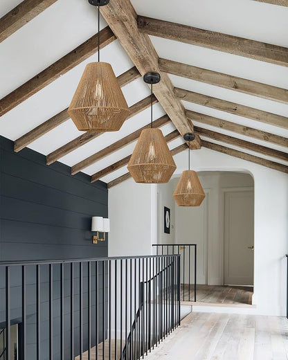 ELYONA Woven Pendant Lights Modern Boho Hanging Lamp with 12" Handwoven Rattan Basket Shade Adjustable Rustic Pendant Light Fixtures for Kitchen Island Farmhouse Dining Room Bar Bedroom Foyer Hallway