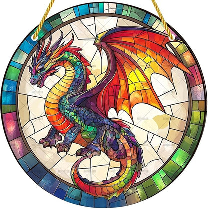 Acrylic Stained Window Hanging Dragon Acrylic Decoration for Indoor Outdoor Home Bar Office Garden Plastic Ornament Decor 12x12 Inch