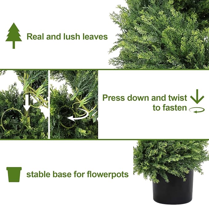 THE BLOOM TIMES 7ft Spiral Artificial Topiary Trees Set of 2, 82 inch Faux Cedar Trees for Outdoor Planters - Fake Twist Cypress Plants for Garden Front Porch Indoor Outside Christmas Decor 7 Foot