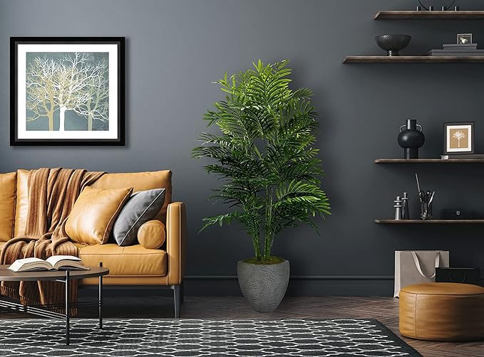 Cypress & Alabaster 5ft Artificial Phoenix Palm Plant, Handmade Designer Tree, Hypoallergenic, 5-Foot, Green