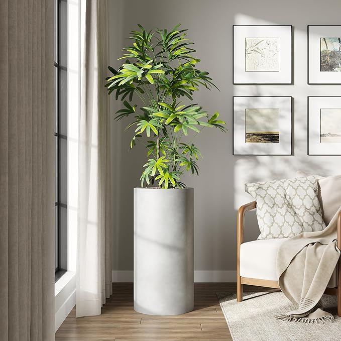 DTY Signature Mount Oxford Tall Outdoor Planter - Large Gray 31.5 Inch Height Modern Tall Planter Pot for Indoor & Outdoor Spaces - Stylish Planter for Contemporary Homes and Gardens