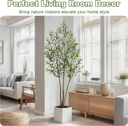 6FT Artificial Olive Tree Artificial Olive Plants, Tall Faux Olive Tree Faux Silk Plant Fake Plant Ultra-Realistic Silk Leaves & Natural Trunk Indoor Outdoor Use