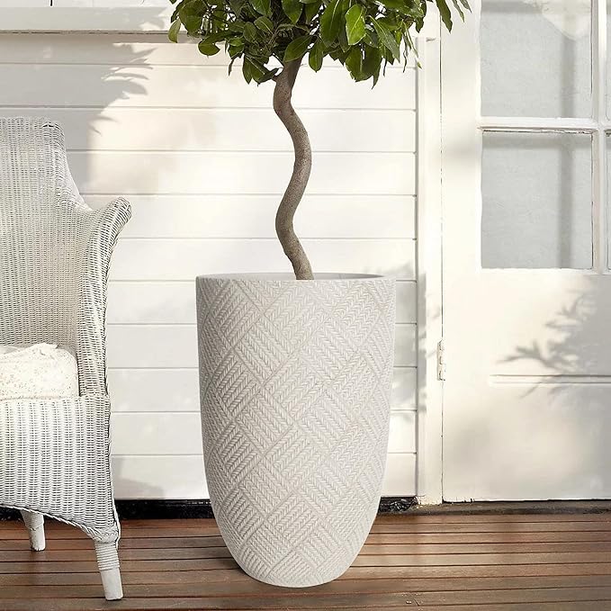 Oakrain Large Rustic Planters for Indoor Plants, 17" Tall Decorative Planter Pot with Drainage Hole, Modern Floor Vase for Home Decor, Living Room, Entryway, Washed Gray