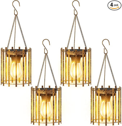 KOOPER Solar Lanterns Outdoor Waterproof, 4 Pack Bronze Upgraded Bright Hanging Solar Lights Outdoor Lanterns Decorative, Auto ON/Off Metal Hanging Lanterns for Pathway Yard Patio Garden Decor Gift