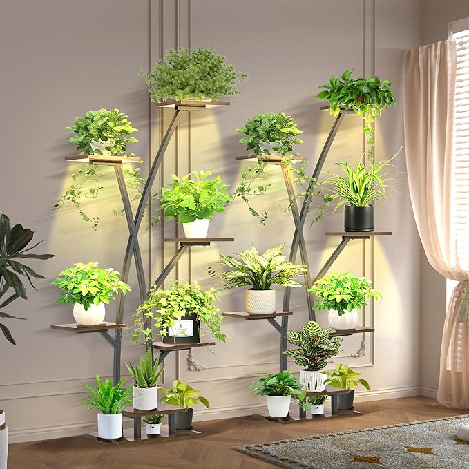 60" Plant Stand Shelf Indoor with Grow Light, 7 Tiered Corner Metal Curve Shaped Plant Rack for Indoor Plants Multiple, Tall Flower Display Stand Holder for Living Room Patio Balcony 2PCS