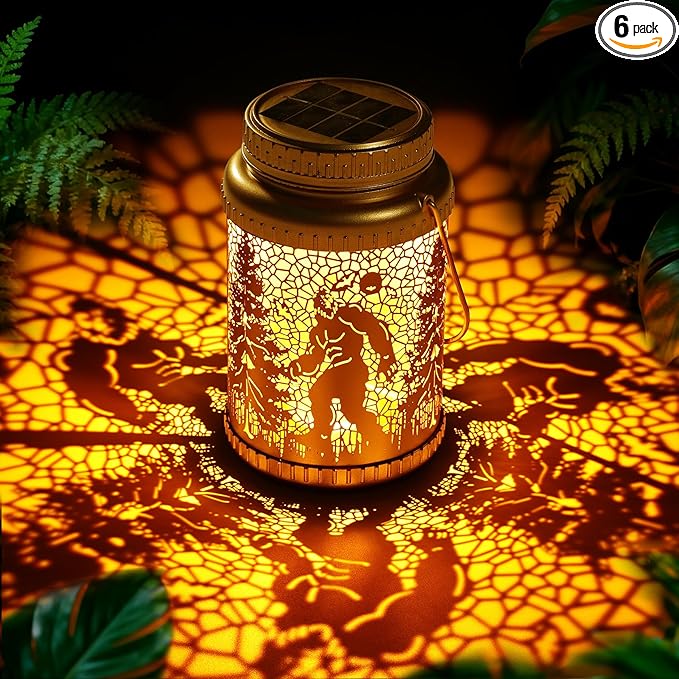 Cooo 6 Pack Solar Lanterns Outdoor Waterproof Bigfoot Sasquatch Christmas Trees Solar Pathway Lights Landscape Path Christmas Gifts for Women Mom Grandma for Outdoor Table Lamps Garden Yard Decor-Gold