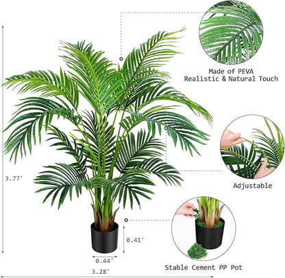 Worth Garden 4ft Artificial Areca Palm Plant 2 Packs in Pot, Fake Cane Palm Silk Tree Indoor Outdoor, Dypsis Lutescens, 47in Lifelike Faux Silk Plant Home Decor, Two Linen Bags Included