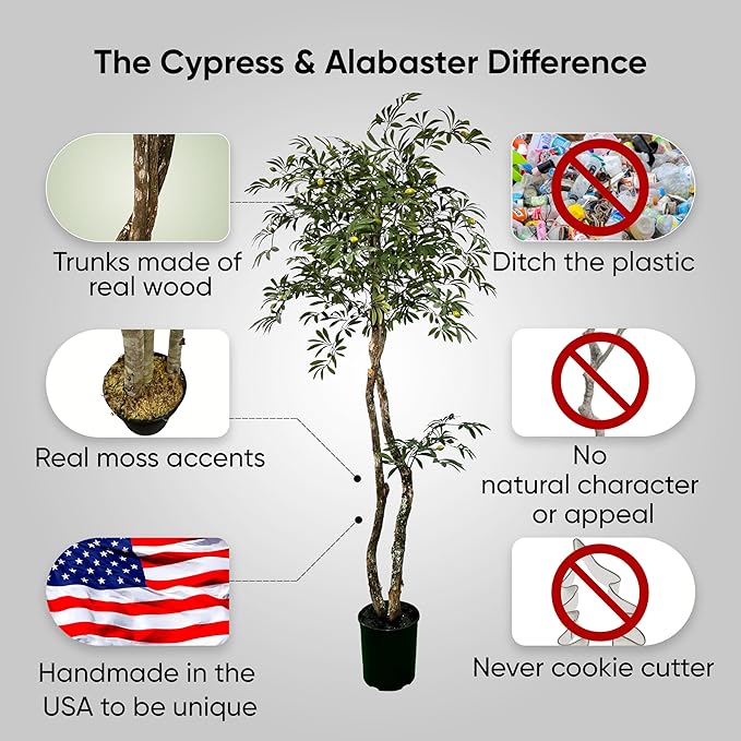 Cypress & Alabaster Handmade 6ft Mediterranean Olive Artificial Tree with Ethically Sourced Real Wood Trunks, Hypoallergenic, 6-Foot, Green