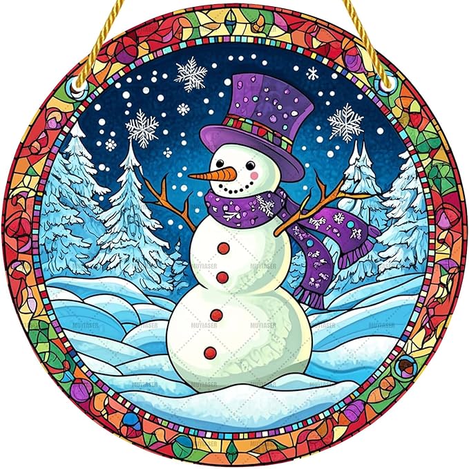Acrylic Window Hanging Winter Snowman Stained Panel Window Decoration for Outdoor Indoor Garden Yard Home Winter Decor 12 Inch