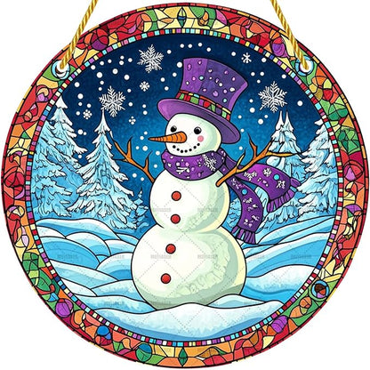 Acrylic Window Hanging Winter Snowman Stained Panel Window Decoration for Outdoor Indoor Garden Yard Home Winter Decor 12 Inch