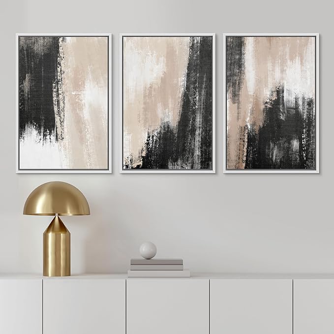 Ashbrook Framed Wall Art Print Set Brown Black Grunge Paint Stroke Landscape Abstract Shapes Illustrations Modern Art Boho Scenic Colorful for Living Room, Bedroom, Office - 24"x36"x3 White