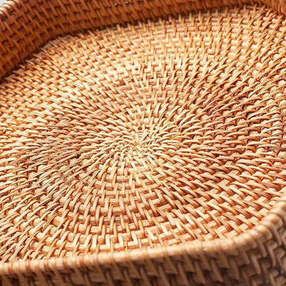 Hexagon Rattan Serving Tray for Coffee Table Woven Decorative Basket Trays for Ottoman Natural (9.8inch x 2inch)
