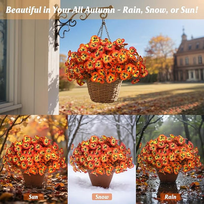 18 Bundles Fall Artificial Flowers for Outdoor, UV Resistant Fake Flowers, Silk Faux Pansies Flowers for Thanksgiving Decoration Planters Home Garden Office Patio Front