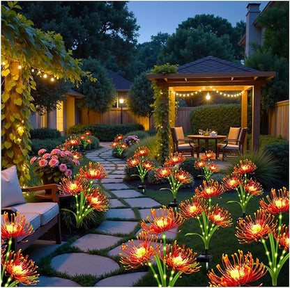 Solar Garden Flower Lights Outdoor,2 Pack 6-Head Orange Spider Lily Waterproof with Glowing Stems,Elegant Yard & Patio Decor,Ideal Thanksgiving,Christmas & Gardening Gifts for Women,Mothers & Grandma