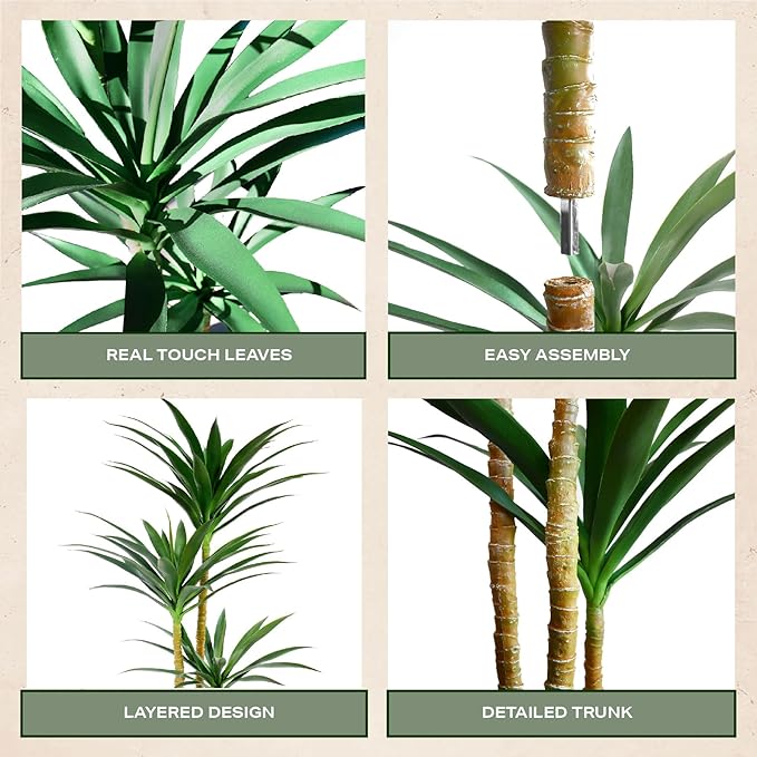 2 Pack - Hyper-Realistic Dracaena Trees with Real Touch Detail. 5 feet Tall Each-UV Protected- Faux Yucca Tall Artificial Floor Agave Plant Decor