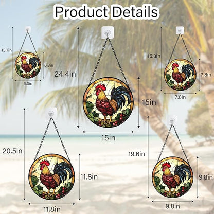 Stained Glass Window Hanging, Colorful Big Cock Sun Catcher for Window Door Home Decor, Chicken Suncatcher Christmas Mother's Day Birthday Gifts for Women Men Mom and Nana 15 in