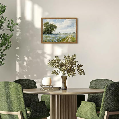 Framed Vintage Canvas Wall Art, Country Landscape Wildflower Field Wall Decor Paintings, Rustic Nature Pictures Prints Home Decor for Living Room Bedroom Bathroom Farmhouse 8x10 inch