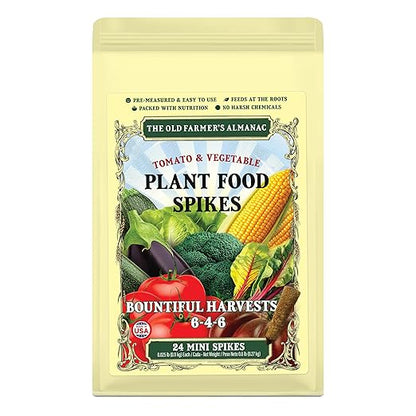 The Old Farmer's Almanac Tomato & Vegetable Plant Food Mini Spikes - NPK 6-4-6 for Continuous Feeding and Bountiful Harvests (24 Mini Spikes)