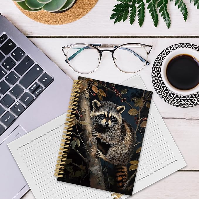 XPH Raccoon Gifts Spiral Notebook, Cottagecore Raccoon Journaling Notebooks for Women, Christmas Trash Panda Hardcover Journals for Writing 160 Pages 5.5 x 8.3 Inch, Animal Lover Gifts