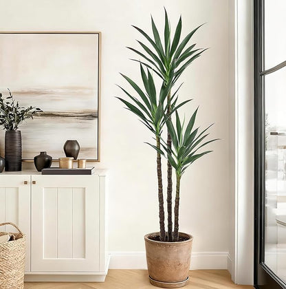 Artificial Agave Tree 5.2FT with 45 Leaves & 3 Trunks & Elegant Black Pot Lifelike Tall Large Fake Faux Modern Tree 62 Inch for Indoor Home Office Porch Store Corner Decor Housewarming Gift