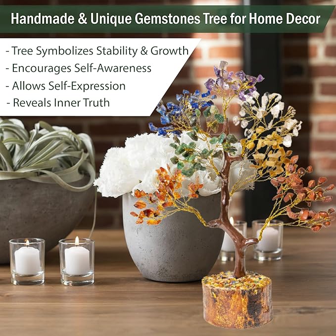 Seven Chakra Crystal Tree of Life Decor -for Positive Energy-BirthdayGift -FengShui Healing Bonsai Crystal Tree - Gemstone Money Manifest Good Luck, Spiritual Gift for Home/Office (Multicolor)