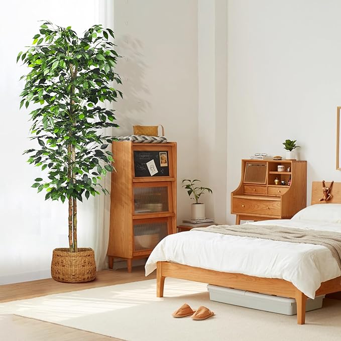 2Packs 6FT Artificial Ficus Trees with Realistic Leaves and Natural Trunk, Faux Ficus Tree with Sturdy Plastic Nursery Pot, Fake Ficus Tree for Office Home Farmhouse for Indoor Outdoor Decor