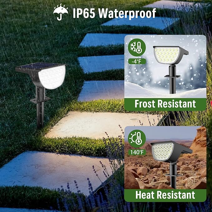 Solar Lights Outdoor Waterproof IP65, 76 LED 3 Lighting Modes Solar Spot Lights Outdoor Yard Garden Landscape Pathway (Cool White, 6 Pack)