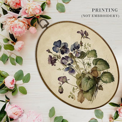 MAQIKA Vintage Purple Flower Oval Framed Wall Art Decor, Floral Wall Decor, Wildflower Oval Wall Hanging Decor, Vintage Botanical Canvas Prints Wall Art for Bedroom Living Room, 8.7x11.3 Inch