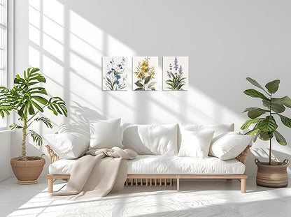 TutuBeer 3 Pcs Botanical Wall Art Floral Picture Neutral Floral Pictures Minimalist Prints Modern Beige Wildflower Wall Art for Living Room Bedroom Dining Room Office Each Panel 12x16 Inch
