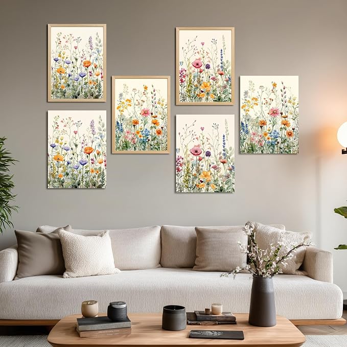 LLEEMPI Framed Watercolor Floral Wall Art Set of 3, Colorful Wildflower Wall Decor, Modern Abstract Botanical Canvas Painting, Rustic Farmhouse Poster Print for Bedroom Bathroom Office 12x16 Inch