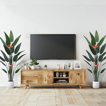 Artificial Bird of Paradise Plant 60in(5Ft) Tall Fake Banana Leaf Plant for Indoors and Outdoors, Artificial Flowers, Faux Palm Tree with Plastic Pot for Office and Home Decor