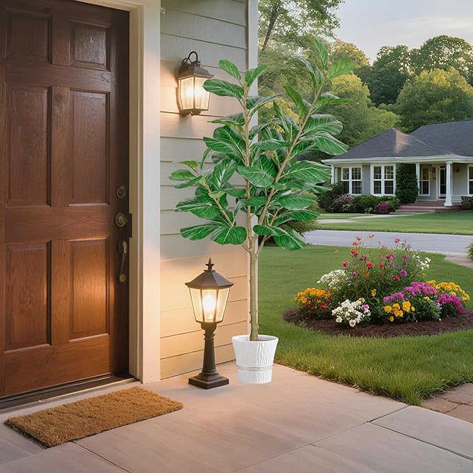 Artificial Fiddle Leaf Fig Tree, 6FT Tall Faux Ficus Lyrata Fake Tree in Black Pot Large Faux Plant for Indoor Outdoor Home, Office, Living Room Decor, Housewarming Gift