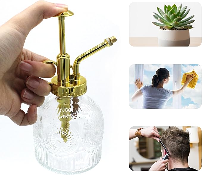 Glass Plant Mister Spray Bottle, 230ML Vintage Plant Spritzer, Succulent Watering Bottle Glass with Top Pump, Small Plants Sprayer Watering Can for Indoor Outdoor House(Clear)