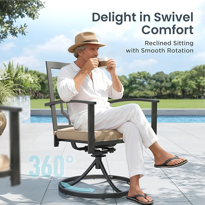 PHI VILLA 7 Piece Patio Dining Set,1 Extendable Dining Table and 6 Swivel Patio Dining Chairs Support 300 lbs for Outdoor Backyard Bistro Furniture Set with Cushion