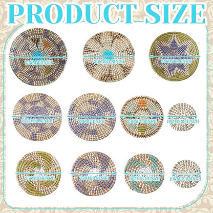 Tatuo 11 Pcs Boho Wall Basket Decor Decorative Bulrush Woven Basket Wall Decor Art Round Farmhouse Hanging Baskets for Kitchen Rustic Home Summer Decorations, Multi Sizes(Multicolour)