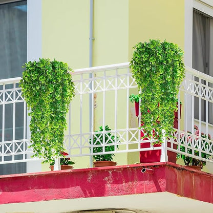 Fake Plants 2 Pack Artificial Hanging Plants, Faux Eucalyptus Plants Plastic Leaves Greeny Decor for Indoor Outdoor Walls, Patio Decor Porch Decor, Weddings and Halloween Christmas Decoration