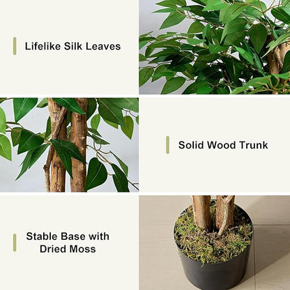 VECELO Ficus Tree Artificial 6 Feet, Tall Faux Tree in Pot, Fake Floor Plant with Realistic Tree Branch & Silk Leaves for Home Office Indoor Decor