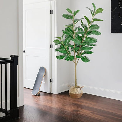 Artificial Fiddle Leaf Fig Tree, 6FT Tall Faux Ficus Lyrata Fake Tree in Black Pot Large Faux Plant for Indoor Outdoor Home, Office, Living Room Decor, Housewarming Gift