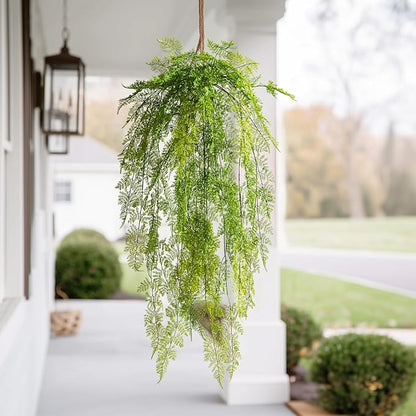 Faux Haning 2PCS 49IN Fake Fern Wall UV Resistant Artificial Fake Ivy Faux Greenery Plants for Patio Porch Plastic Plants for Indoor Outdoor