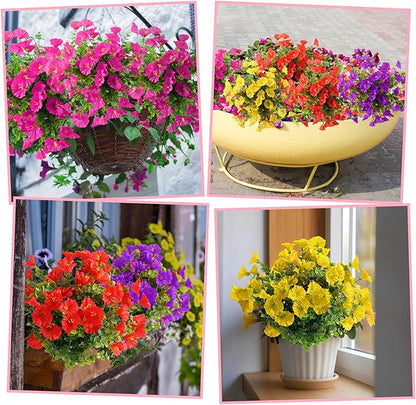 15 Bundles Artificial Summer Flowers for Outdoor, Fake Silk Morning Glory for Outside UV Resistant, Realistic Faux Plants for Planters(Not Include Flower Pot)