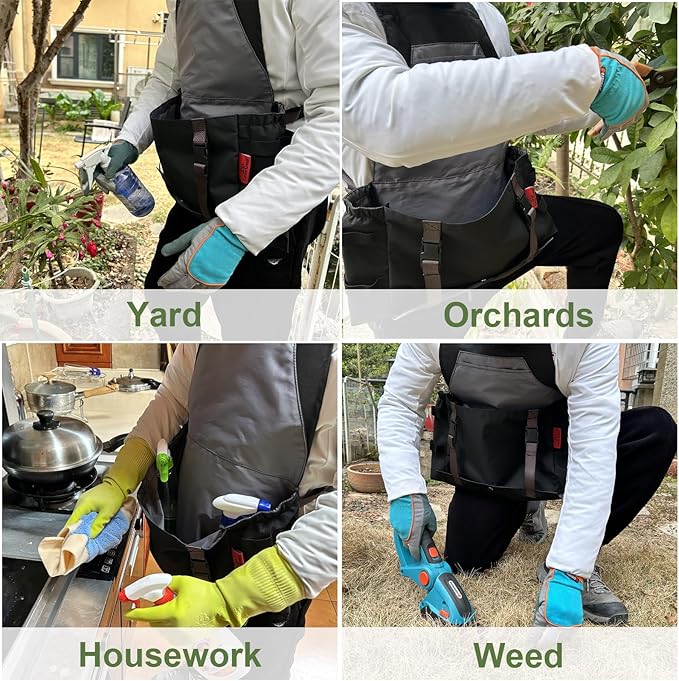 Gardening Apron Waterproof Cross Back Apron, Extra 600D Heavy Duty Apron Harvest and Large Quick Release Pockets
